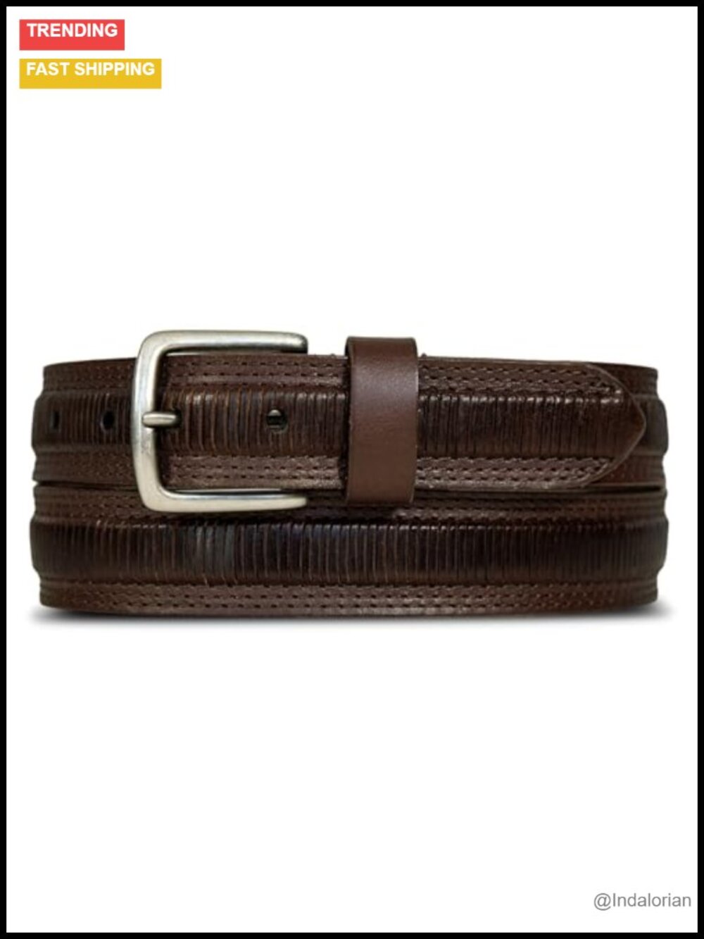 Genuine Leather Belt Hand-Laced Metal Buckle Western Everyday